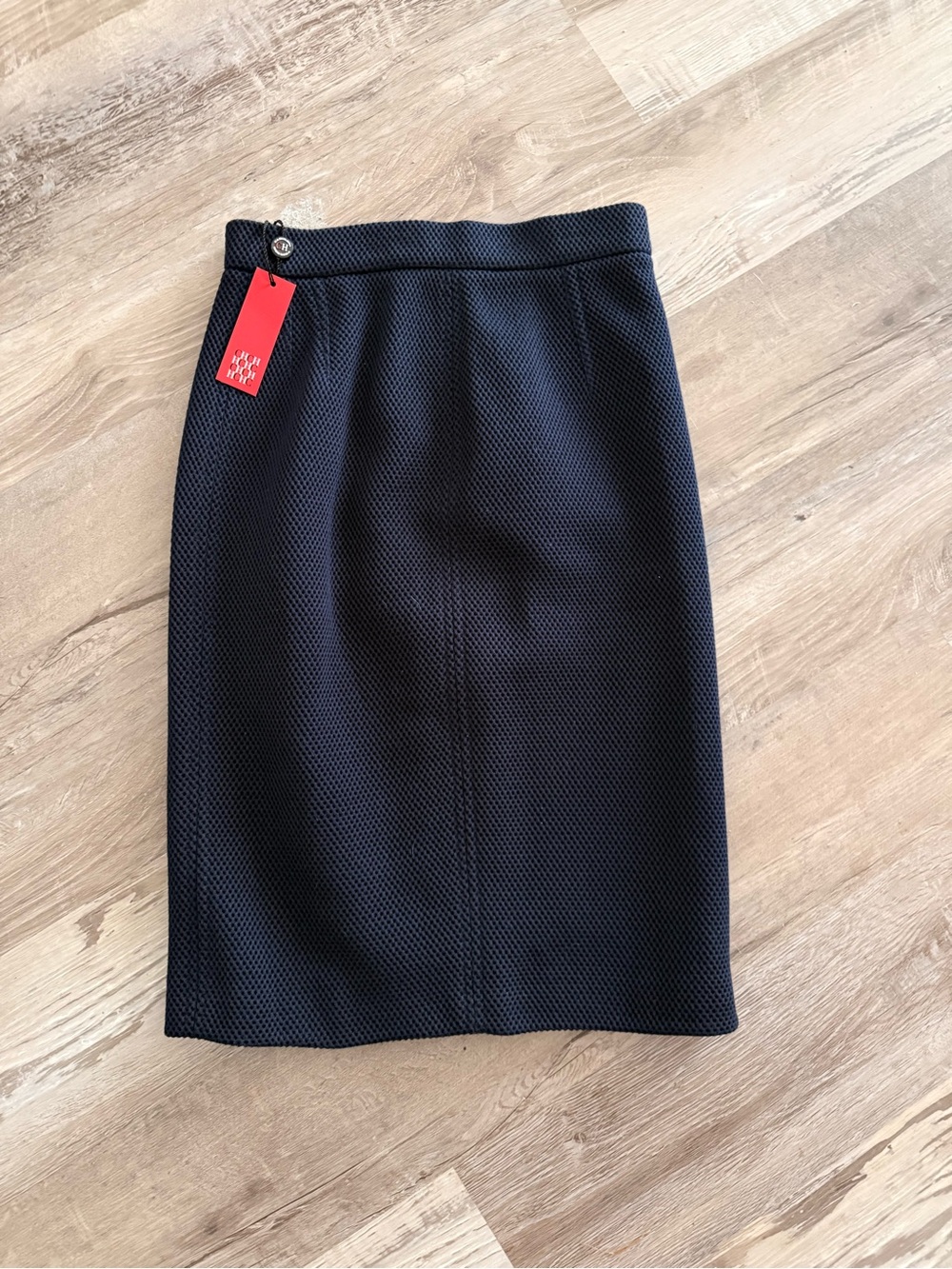 Carolina Herrera Navy Textured Pencil Skirt